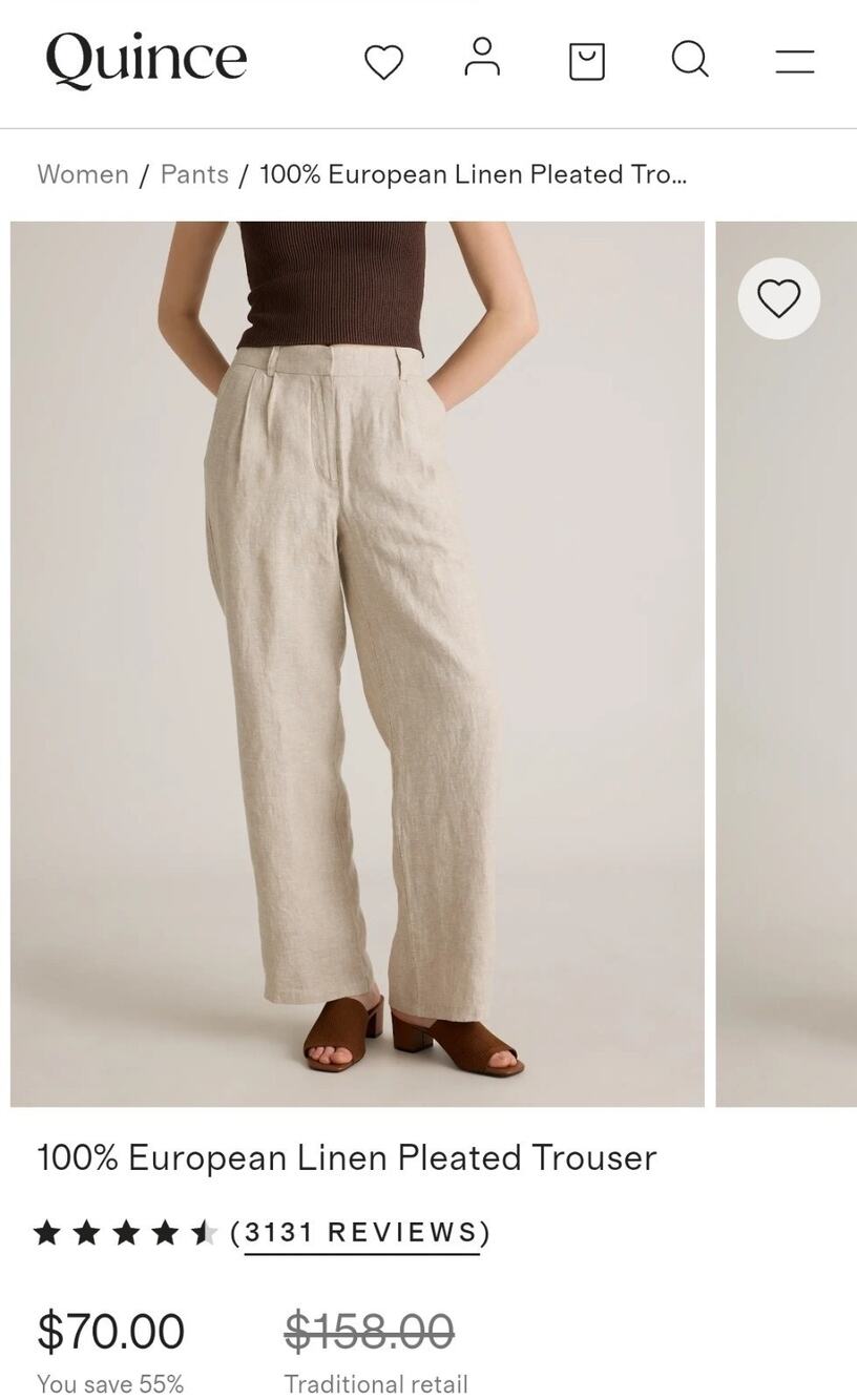Quince 100% European Linen Pants Women's Size 4 Flax Beige Elastic Waist
